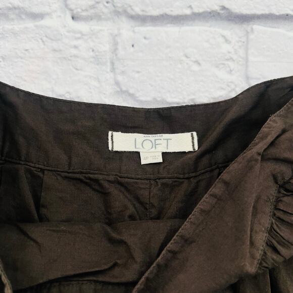 ANN TAYLOR LOFT Women's Eyelet Lace Trim Mini Skirt‎ 4 Petite Brown  Pleated - Picture 3 of 9